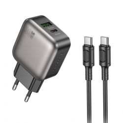 Мережевий зарядний пристрій з кабелем BOROFONE BAS55A Absolute PD30W+QC3.0 charger set(C to C)(EU) Black