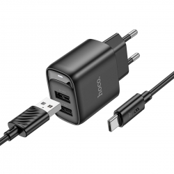Мережевий зарядний пристрій з кабелем HOCO C141A Smart dual-port charger set(Type-C) Black