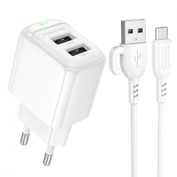 Мережевий зарядний пристрій з кабелем BOROFONE BAS41A Potential dual-port charger set(Micro) White