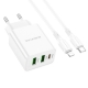 Мережевий зарядний пристрій з кабелем BOROFONE BA70A Quick three-port PD20W(1C2A) charger set(C to iP) White
