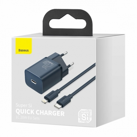 Мережевий зарядний пристрій з кабелем Baseus Super Si 1C 20W With Simple Wisdom Data Cable Type-C/iP 1m Blue