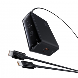 Мережевий зарядний пристрій з кабелем Baseus Baseus Digital GaN Intelligent Desktop Fast Charger 3C+U+DC 240W EU Cluster Black