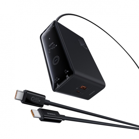 Мережевий зарядний пристрій з кабелем Baseus Baseus Digital GaN Intelligent Desktop Fast Charger 3C+U+DC 240W EU Cluster Black