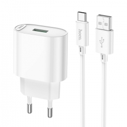 Мережевий зарядний пристрій з кабелем HOCO C109A Fighter single port QC3.0 charger set(Type-C) White