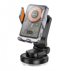 Автотримач для телефона з БЗП HOCO HW8 Transparent Discovery Edition wireless fast charging car holder(center console) Metal Gra