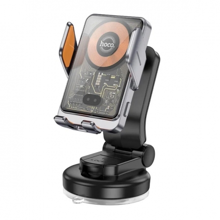 Автотримач для телефона з БЗП HOCO HW8 Transparent Discovery Edition wireless fast charging car holder(center console) Metal Gra