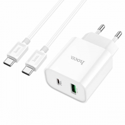 Мережевий зарядний пристрій з кабелем HOCO C80A Plus Rapido PD20W+QC3.0 charger set(Type-C to Type-C) White