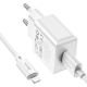 Мережевий зарядний пристрій з кабелем HOCO C106A Leisure single port charger set(iP) 10.5W White
