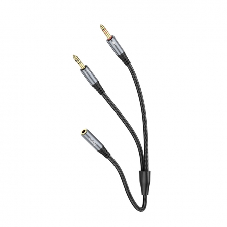 Аудіокабель HOCO UPA21 2-in-1 3.5 headset audio adapter cable(female to 2*male) 0.25m Metal Gray