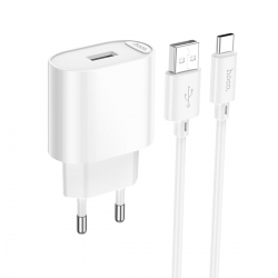 Мережевий зарядний пристрій з кабелем HOCO C109A(10.5W) Fighter single port charger set(Type-C) White