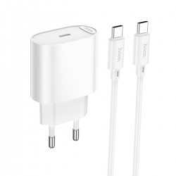 Мережевий зарядний пристрій з кабелем HOCO C109A(PD20W) Fighter single port PD20W charger set(C to C) White