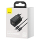 Мережевий зарядний пристрій з кабелем Baseus Super Si Quick Charger 1C 25W EU Sets Black（With Mini White Cable C to C 3A 1m Blac