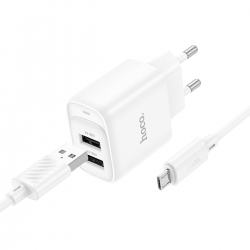 Мережевий зарядний пристрій з кабелем HOCO C141A Smart dual-port charger set(Micro) White
