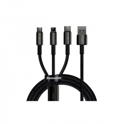 Кабель Baseus Tungsten Gold One-for-three Fast Charging Data Cable USB to M+L+C 3.5A 1.5m Black