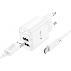 Мережевий зарядний пристрій з кабелем HOCO C141A Smart dual-port charger set(Type-C) White