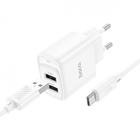 Мережевий зарядний пристрій з кабелем HOCO C141A Smart dual-port charger set(Type-C) White