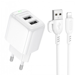 Мережевий зарядний пристрій з кабелем BOROFONE BAS41A Potential dual-port charger set(iP) White