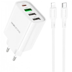 Мережевий зарядний пристрій з кабелем BOROFONE BA79A Clever four-port PD20W(1C3A) charger set(C to iP) White
