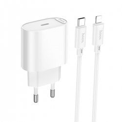 Мережевий зарядний пристрій з кабелем HOCO C109A(PD20W) Fighter single port PD20W charger set(C to iP) White