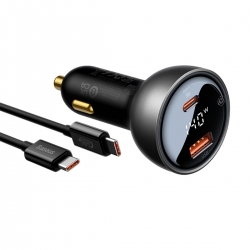 Автомобільний зарядний пристрій Baseus Digital Display PD3.1 Dual Fast Charger Car Charger U+C 140W Set Obsidian Black (With Sup