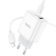 Мережевий зарядний пристрій з кабелем HOCO C105A Stage dual port PD20W+QC3.0 charger set (C to iP)(EU) White