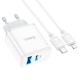 Мережевий зарядний пристрій з кабелем HOCO C105A Stage dual port PD20W+QC3.0 charger set (C to iP)(EU) White