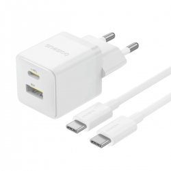 Мережевий зарядний пристрій з кабелем Baseus Palm Fast Charger C+U 30W EU Moon White (with USB-C to USB-C 60W (20V/3A) 1m Moon W