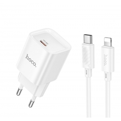 Мережевий зарядний пристрій з кабелем HOCO C146A Charm single port PD20W charger set (C to iP) (EU) White