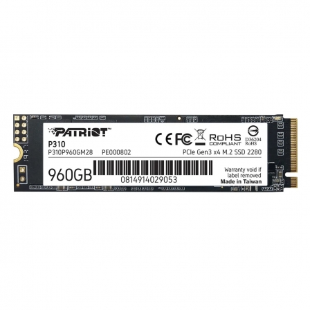 Накопичувач SSD M.2 Patriot P310 960GB NVMe 2280 PCIe 3.0x4 3D NAND TLC