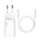 Мережевий зарядний пристрій з кабелем Baseus Super Si Quick Charger 1C 25W EU Sets White（ Mini White Cable Type-C to Type-C 3A 1