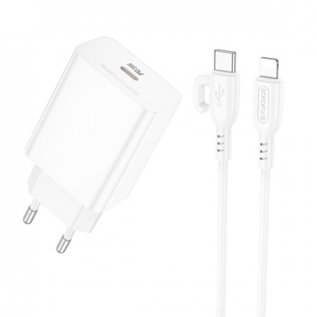 Мережевий зарядний пристрій з кабелем BOROFONE BA21A Pro Long journey single port PD20W charger set(C to iP) White