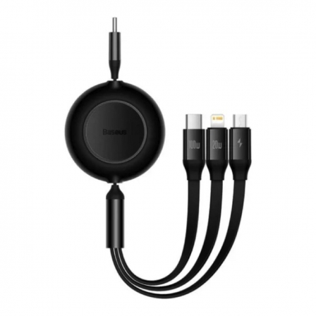 Кабель Baseus Bright Mirror 2 Series Retractable 3-in-1 Fast Charging  Data Cable Type-C to M+L+C 100W 1.1m Black