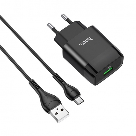Мережевий зарядний пристрій з кабелем HOCO C72Q Glorious single port QC3.0 charger set(Micro) 18W Black