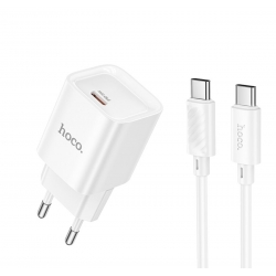 Мережевий зарядний пристрій з кабелем HOCO C146A Charm single port PD20W charger set (C to C) (EU) White
