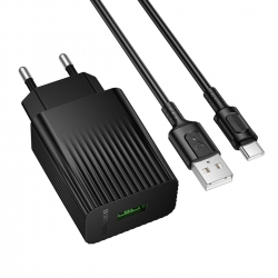 Мережевий зарядний пристрій з кабелем BOROFONE BAS72A Source single port QC3.0 charger set(Type-C) Black
