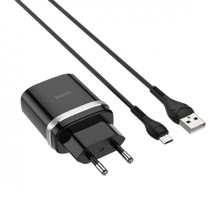 Мережевий зарядний пристрій з кабелем HOCO C12Q Smart QC3.0 charger set(Micro) 18W Black
