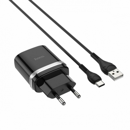 Мережевий зарядний пристрій з кабелем HOCO C12Q Smart QC3.0 charger set(Type-C) 18W Black