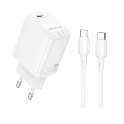 Мережевий зарядний пристрій з кабелем BOROFONE BN28 Fuente single port PD30W charger set (C to C) (EU) White