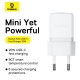Мережевий зарядний пристрій Baseus Palm Fast Charger 1C 20W EU Moon White (with Baseus Mini White Cable USB-C to USB-C 60W (20V/