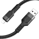 Кабель HOCO U110 USB to iP 2.4A, 1.2m, nylon, aluminum connectors, Black