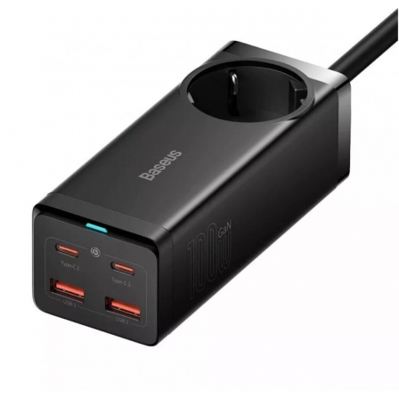 Мережевий зарядний пристрій Baseus GaN3 Pro Desktop Powerstrip AC+2U+2C 100W EU Black (With Mini White Cable Type-C to Type-C 10