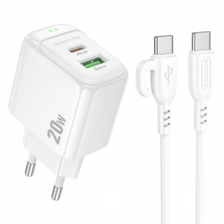 Мережевий зарядний пристрій з кабелем BOROFONE BAS44A Potential PD20W+QC3.0 charger set(C to C) White