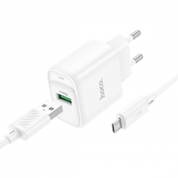 Мережевий зарядний пристрій з кабелем HOCO C140A Smart single port QC3.0 charger set (Micro)(EU) White