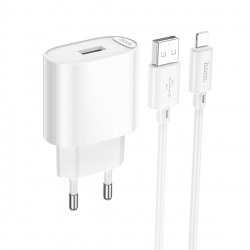 Мережевий зарядний пристрій з кабелем HOCO C109A(10.5W) Fighter single port charger set(iP) White