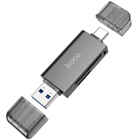 USB-хаб HOCO HB39 USB/Type-C 3.0 high-speed card reader Metal Gray
