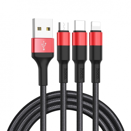 Кабель HOCO X26 Xpress one pull three charging cable iP+Micro+Type-C Black+Red