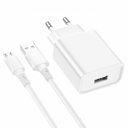 Мережевий зарядний пристрій BOROFONE BA74A Aspirer single port charger set(Micro) White
