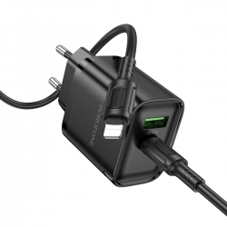 Мережевий зарядний пристрій BOROFONE BA83A Flare star PD20W+QC3.0 charger set(C to iP) Black