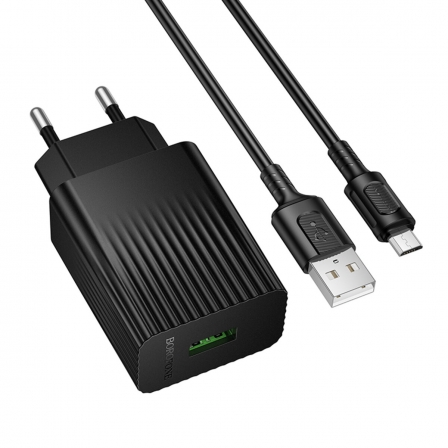 Мережевий зарядний пристрій з кабелем BOROFONE BAS72A Source single port QC3.0 charger set(Micro) Black
