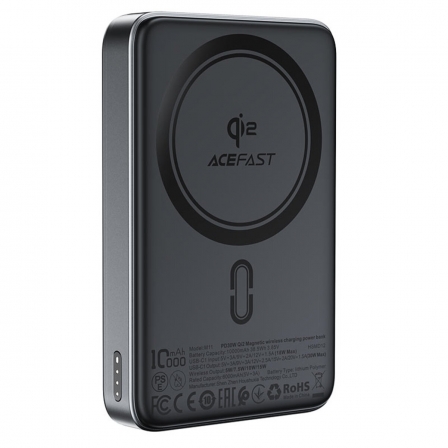Зовнішній акумулятор ACEFAST M11 PD30W Qi2 magnetic wireless charging power bank 10000 mAh Black